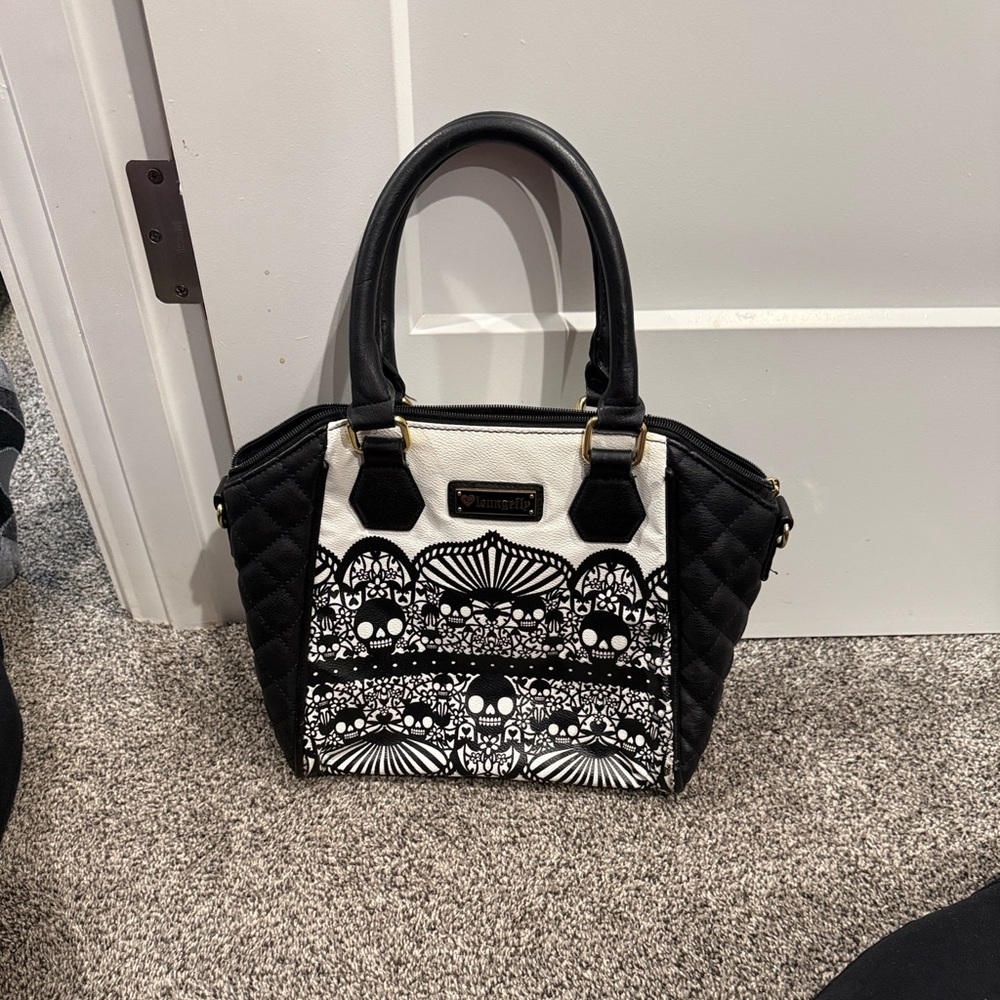 Loungefly Black and White Skull Tote